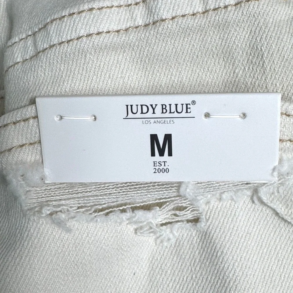 Judy Blue High Waist Garment Dyed Cutoff Shortalls‎ Ecru Denim Size M